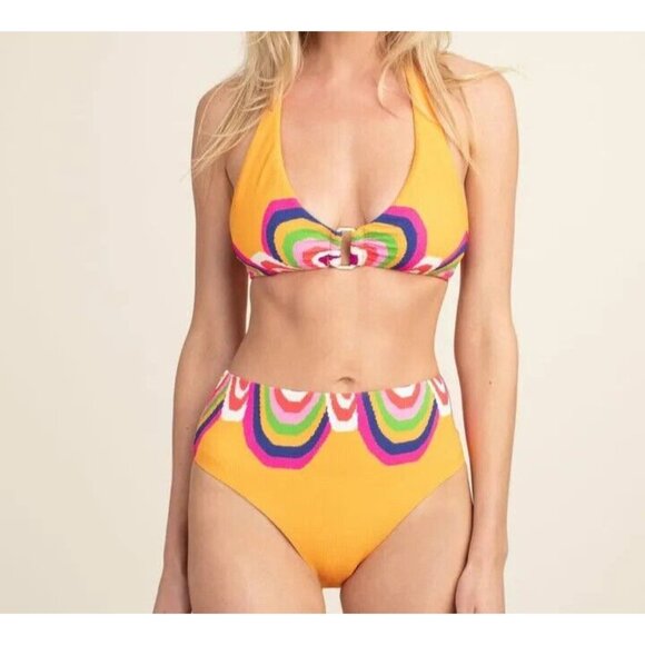 Trina Turk Other - Trina Turk Swimsuit Womens 2 Bikini Mango Rainbow Swirl Halter High Waist New
